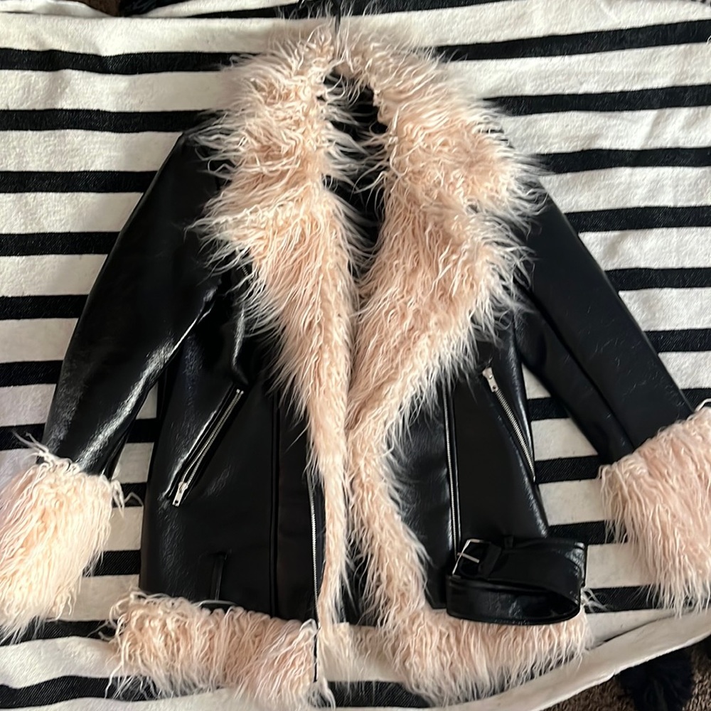 Black Leather Jacket With Faux Fur